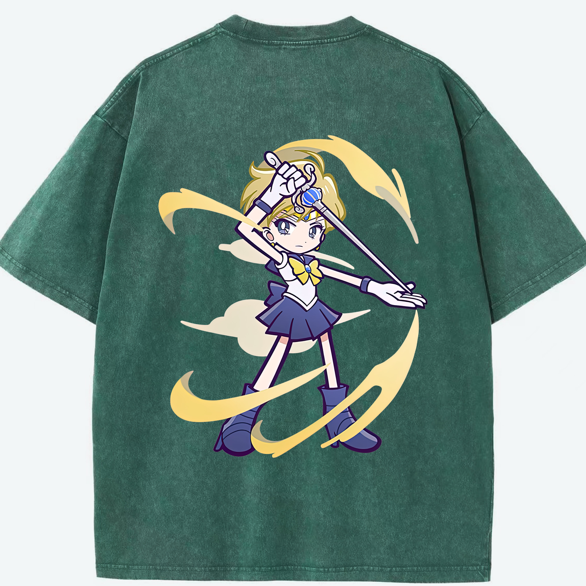 （画像用） 美少女戦士セーラームーン 天王はるか Sailor Moon Tenoh Haruka 綿100% ヴィンテージ風 半袖Tシャツ（背面プリント）